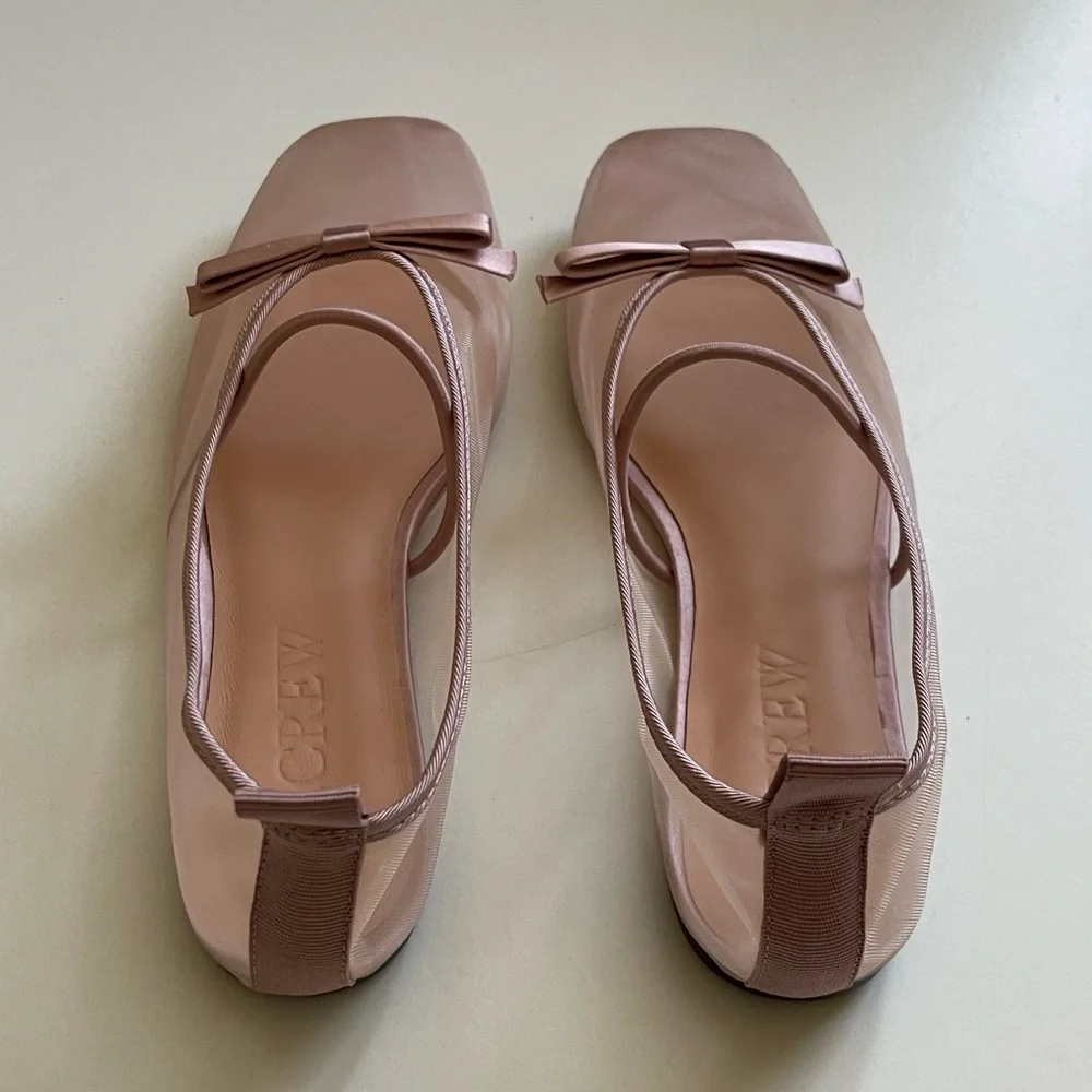 J. Crew Pink Mesh Ballet Flats with Bow